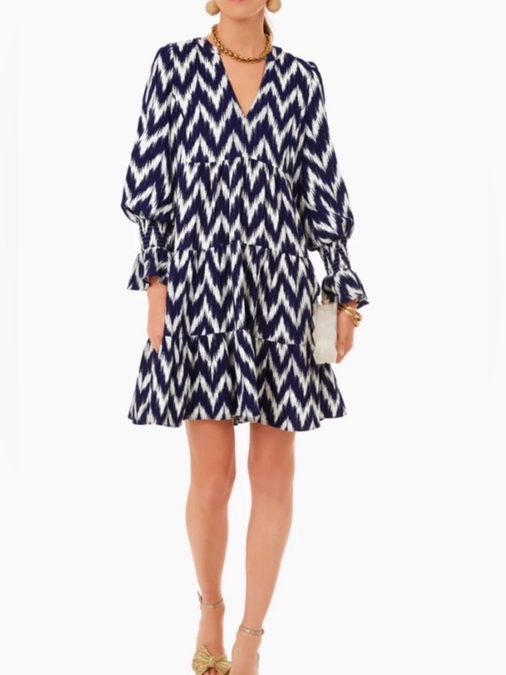 Tuckernuck (Pomander Place) Navy & White Chevron V-Neck Tiered Women's Dress
